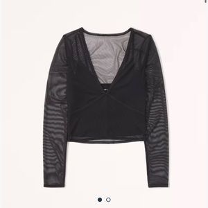 Long Sleeve V Neck Mesh Top